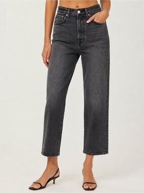 Pistola Black Wash Cropped Straight Leg Jeans Size 26 NWT High Rise Distressed